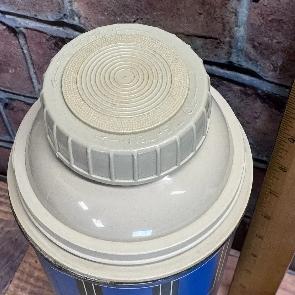 Vintage 70s King Seeley Thermos Blue and Black Hot Cold Vacuum‎ Bottle Cup PROP